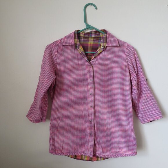 Ralph Lauren Polo Reversible Pink Plaid Snap Blouse Size S - Picture 3 of 11